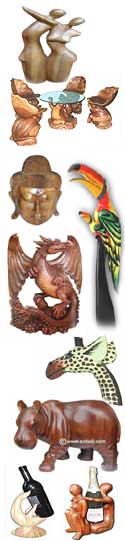 Bali wood Carvings and Balinese carved wooden sculptures.