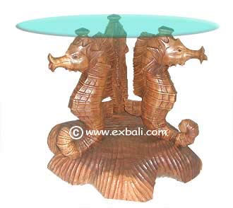 Carved wooden sea horse coffee table