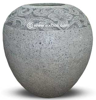 cement bowl with carved Asmat motif