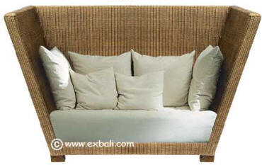 Rattan Booth Sofa with cushions