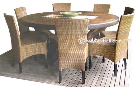 Rattan furniture setting with recycled teak wooden table