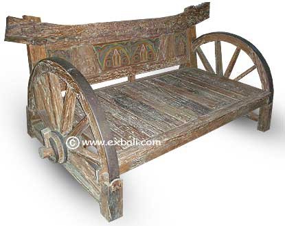 Rustic recycled teak "Wheel' bench