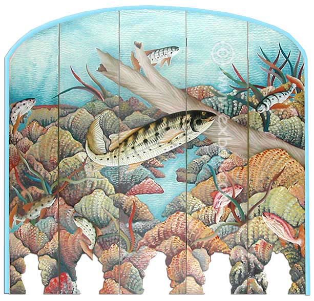 Five panel painted screen