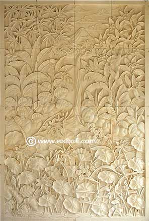 Sone carved wall mural with mountain scene